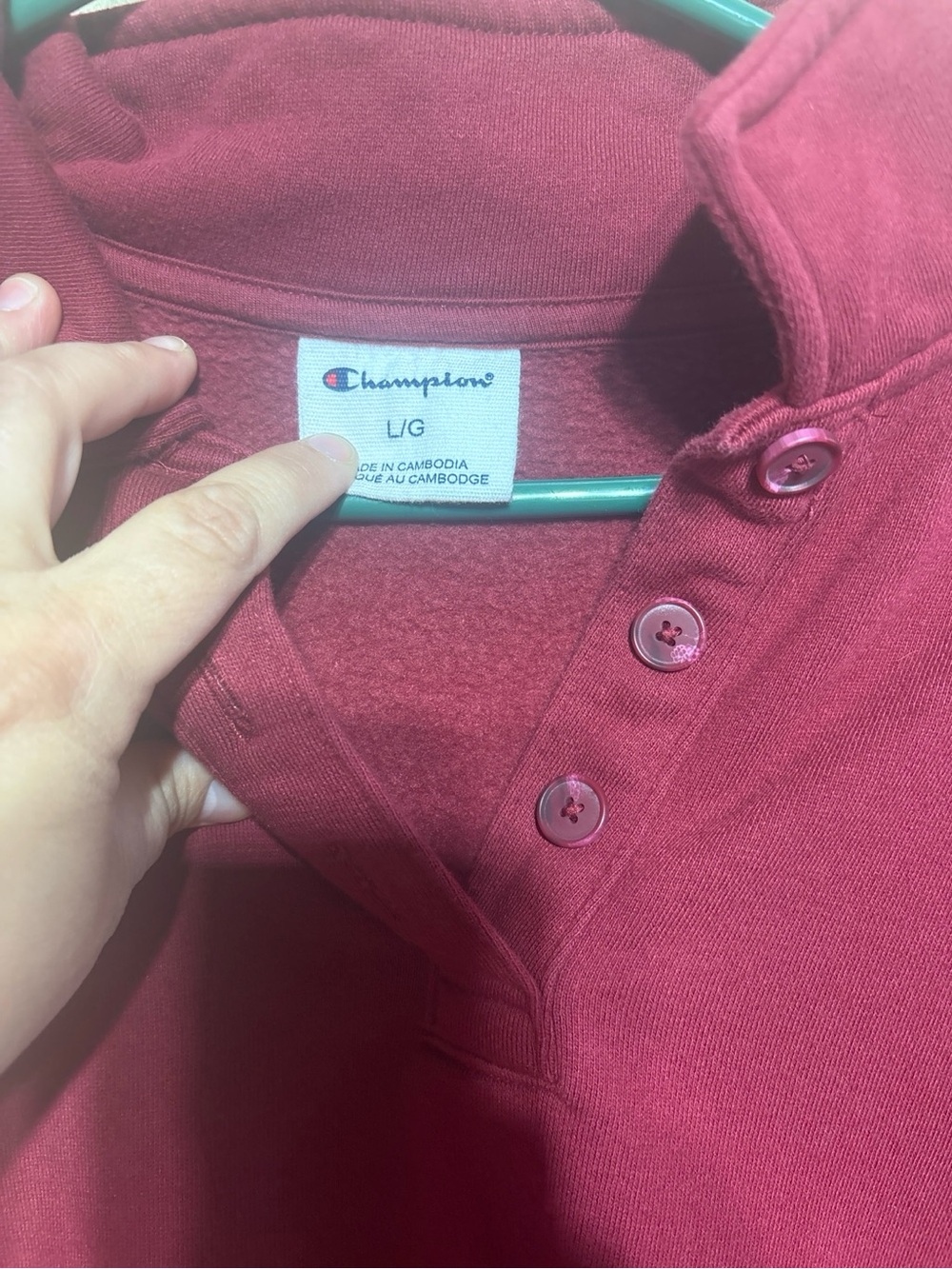 Champion unisex Maroon Crewneck Quarter-Snap Sweatshirt large - Picture 3 of 4